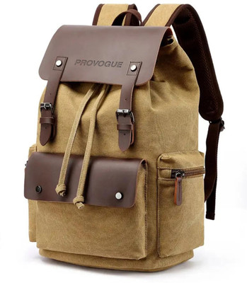 PROVOGUE Canvas Travel Daypack Drawstring Backpack Flip Laptop Bag for Men Women 28 L Laptop Backpack(Khaki)