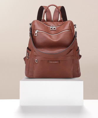 HouseOfCommon Laptop Backpack Backpack for Women Vintage PU Leather Shoulder Bag 25 L Backpack(Tan)