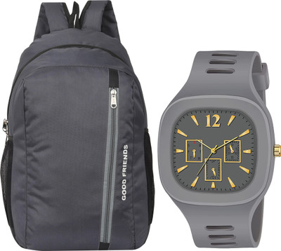 GOOD FRIENDS Lightweight Office Bag/School Bag/College Bag & Square Watch Combo 25 L Backpack(Grey)