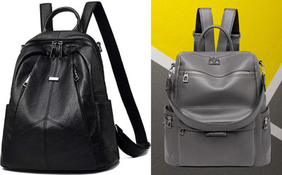 Spinsell Women Leather Stylish New Design Trendy School & College Bag 25 L Trolley Backpack(Black, Grey)