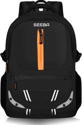 SEEBA stylish spacy unisex backpack with rain cover and reflective strip 38 L Laptop Backpack(Black)