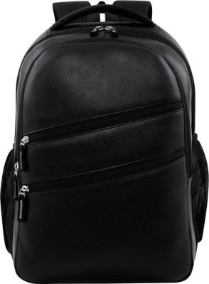 HouseOfCommon VINTAGE Classic Faux Leather Travel Backpack College Backpack for Men and Women 28 L Laptop Backpack(Black)