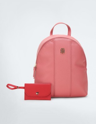 TOMMY HILFIGER CHLOE II - VALENTINE-ENGLISH PINK-MINI BACKPACK W/ POUCH-PEBBLE PVC 5 L Backpack(Pink)