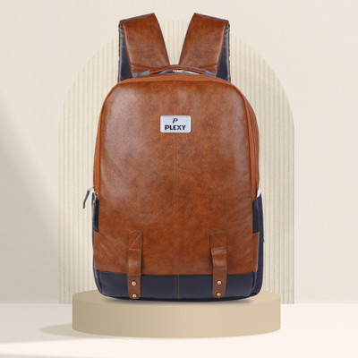 PLEXY Fauxy Leather Water Resistant Anti Theft Laptop Backpack 33 L Laptop Backpack(Tan)