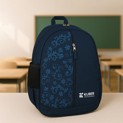 Heart Home 3 Compartments Half Print Mini School Backpack for Boys & Girls|Navy Blue 20 L Backpack(Blue)