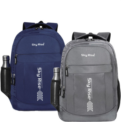 SKY RISE Pack of 2 Durable Laptop & Study Backpacks with Bottle Holder 35 L Backpack(Black, Grey)