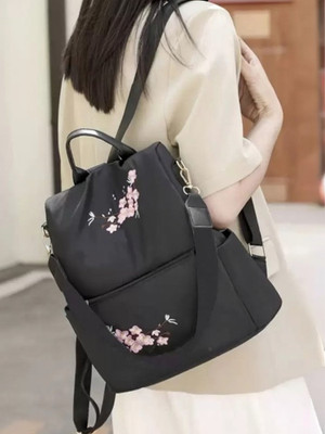 ap ulike New Flower Embroidered Artistic National Style Oxford Capacity 12 L Backpack(Black)