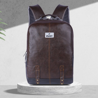 PLEXY Fauxy Leather Water Resistant Anti Theft Laptop Backpack 33 L Laptop Backpack(Brown)