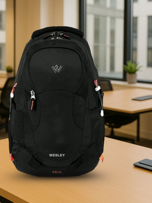WESLEY Unisex Travel Rucksack hiking bag with Raincover & internal organiser 45 L Laptop Backpack(Black)