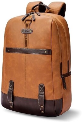 top lait Classic Faux Leather Water Resistant Anti Theft Office Laptop Backpack Men/Women 35 L Laptop Backpack(Tan, Brown)