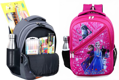 Gloft Kids Disney Princes's School Backpack Bag for Baby Girls/Boys Waterproof Backpack(Dark Grey, Pink, Blue, 22 L)