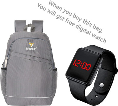 TANAUM Backpack For College School Travel Office bag with Reflective Logo&digital watch 22 L Laptop Backpack(Grey)