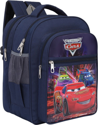 Travel Look McQueen Car School Backpack for Boys | Spacious Compartment | FREE compox Box Waterproof School Bag(Blue, 45 L)