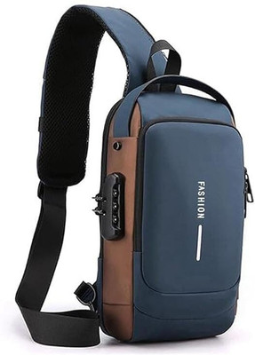 Firststep Leather Waterproof Crossbody Shoulder USB Charging port Travel Work Casual Use 1.5 L Backpack(Blue, Brown)