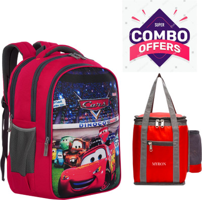 Myron Car 1st/2nd/3rd/4th&5th Std combo offer school bag and lunch bag for Boys &girls 35 L Backpack(Red)