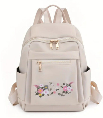 RAYVER CREATION BlossomCharm Embroidery Backpack – Stylish Floral Design for Women & Girls 25 L Backpack(White)