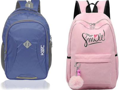 khatushyam collection A_SCHLMAN-BLUE-1PC & SMILE-PRINT-1PC_abc 30 L Backpack(Black, Pink)