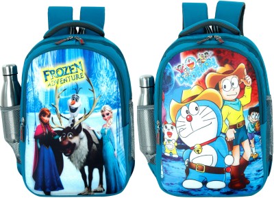 bayo Frozen & Doraemon 2 pc combo Pre-School 47cm For 1st std-5th std school Bag 35 L Laptop Backpack(Multicolor, Blue)
