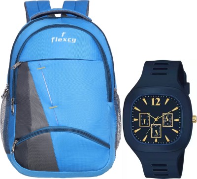 FLEXCY LEATHER Premium Quality Waterproof Stylish Collage / Casual / Travel With Analog Watch 35 L Backpack(Blue)