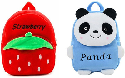 7Eleven Enterprise Soft Toy Bag Strawberry & Panda Plush Bag For Cute Kids 2-5 Years Plush Bag 11 L Backpack(Multicolor)