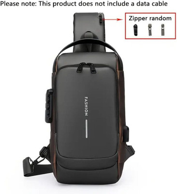 GJSHOP Men'S Anti-Theft Password Lock Chest Bag, Casual Style, Multi-Compartment 4 L Backpack(Grey, Gold)