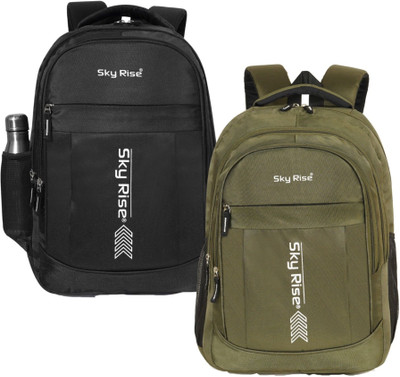 SKY RISE Pack of 2 Durable Laptop & Study Backpacks with Bottle Holder 35 L Backpack(Black, Green)