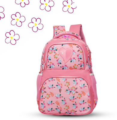 Baby Girl Floral Print Lightweight Girls Bag Stylish Latest Backpack Waterproof School Bag Waterproof Backpack(Pink, 35 L)