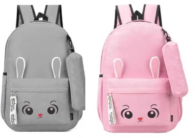 HouseOfCommon Women's PU Casual College Backpack Combo Grey& Pink 10 L Backpack(Grey, Pink)