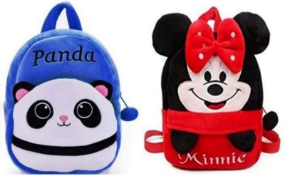 AA ENTERPRISES Blue panda & red upper Minnie combo | kids school bag 2 to 5 years 12 L Backpack(Red, Blue)