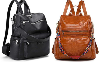 Spinsell Black Leather Backpack 25 L Trolley Laptop Backpack(Black, Brown)