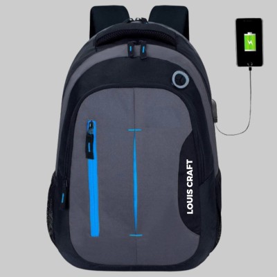 Louis Craft Medium 30 L Laptop Backpack With USB Charging Port, Water Resistant (Black) 30 L Backpack(Black)
