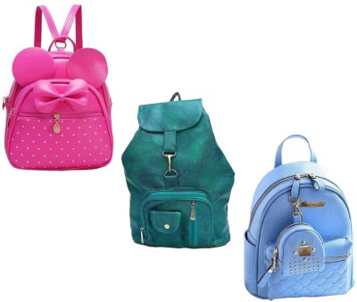 QUASHIMI COLLECTION BP-24-pnk-2in1+grn-cmra+sky-blu-kachua-pithu-cmbo 6 L Backpack(Pink, Green, Blue)