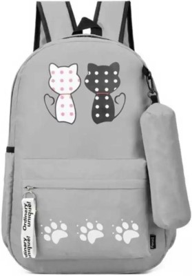 HouseOfCommon Women Cat Printed Design Shoulder Bag For Girls 15 L Backpack(Grey)