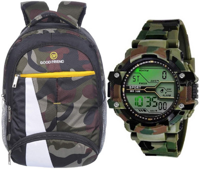 Good Friend Polyester Army Waterproof,Laptop College School Bag for Boys+free watch 32 L Laptop Backpack(Multicolor) Good Friend Polyester Army Waterproof,Laptop College School Bag for Boys+free watch 32 L Laptop Backpack(Multicolor)