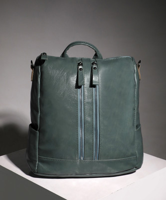 French Accent Zip-Front Broad Backpack - Sage Green 15 L Backpack(Green)