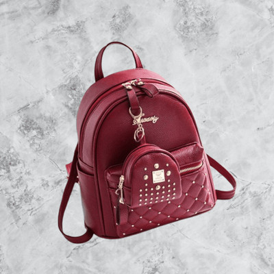 Ruok Women/Man/Stylis School College Office Travel PU Waterproof Backpack 17 L Backpack(Red)