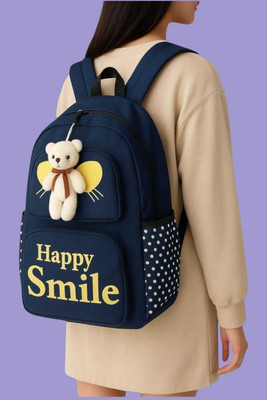 Afrin Happy Smile Navy Blue Kids Backpack with Teddy Keychain 250 L Backpack(Blue)