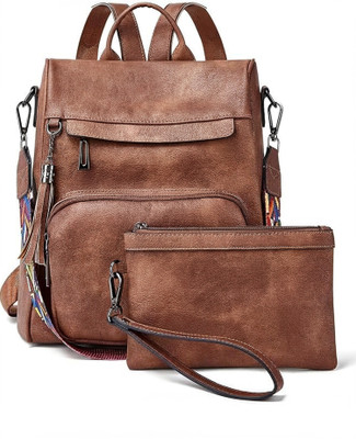 Craftwood Women, with Pouch Crossbody PU Leather Anti-Theft Travel 20 L Backpack(Brown)