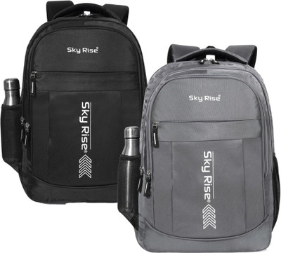 SKY RISE Pack of 2 Durable Laptop & Study Backpacks with Bottle Holder 35 L Backpack(Black, Grey)
