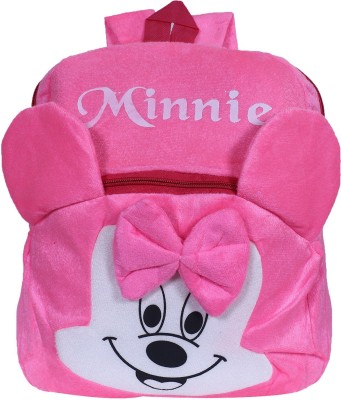 DISNEY Minnie Face Backpack|2 Compartment Stitched Velvet School Bag (Pink) 20 L Backpack(Pink)