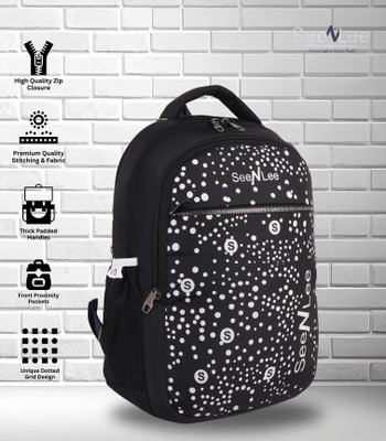 SeeNLee Silver Zipper Unique Dotted Design Casual Bag 28 L Backpack(Black)