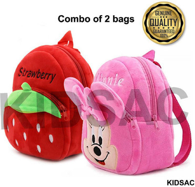 Bluemoon Kid School Bag Strawberry with Minnie Cartoon Velvet Soft Plush Bag Nursery to 5 11 L Backpack(Multicolor)