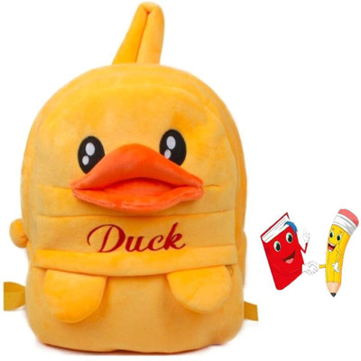 Aveek Duck Backpack 13 Inch Velvet/Nursery Plush School Bag,Fabric School Bag(8L) 10 L Backpack(Yellow)