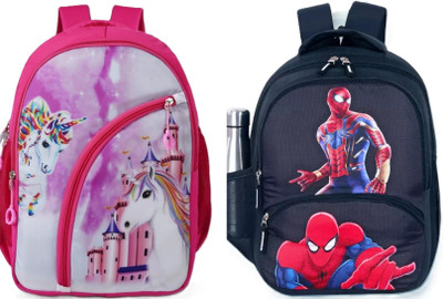 AM Creation Kids Combo bag School Backpack Spacy Bag unisex backpack 22 L Laptop Backpack(Pink, Multicolor)