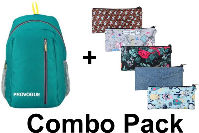 PROVOGUE Backpack + Pencil Pouch Combo (1 Backpack + 5 Pencil Pouch) 25 L Backpack(Green)