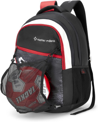 NASHER MILES Football Strike Backpack|3 compartment/Casual/Ball Net /College|Black,45L 45 L Backpack(Black)