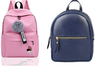 Shishtha A_@ PINK_ FSN_^^ 1 & leather look blue backpack_12_abc 30 L Backpack(Pink, Black)