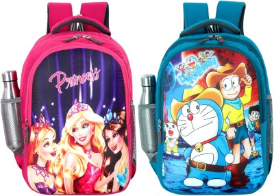 bayo Doraemon & Princess 2 pc combo Pre-School 47cm For 1st std-5th std school Bag 35 L Laptop Backpack(Pink, Blue, Red)