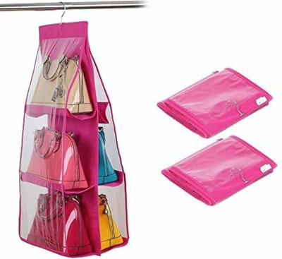 SUKHAD 6 Pocket Large Clear Purse Handbag Hanging Storage Bag Organizer 1 L Trolley Backpack(Multicolor)