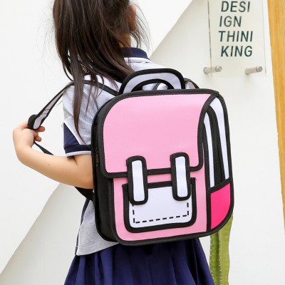 REDHORNS 3D Jump Style 2D Drawing Backpack Anime Cartoon School Bag Comic Bookbag 15 L Backpack(Pink)